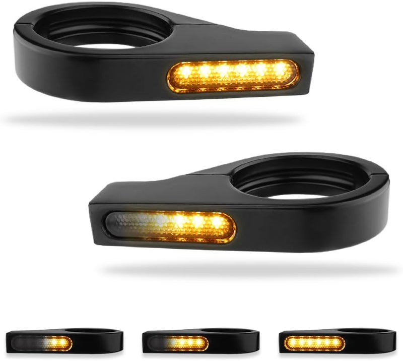 TSUNG Motorcycle Fork Mounted LED Turn Signals 39-41mm Switchback Sequential Amber Light with Bracket Indicater for Cruiser, Street Bike & Touring Motorcycles (Black-Amber(39-41mm)) - Image 1